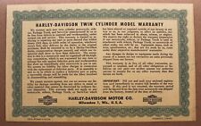Circa 1957 Harley-Davidson Twin Cylinder Model Warranty 5 x 8.25 Inches picture