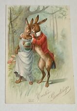 1908 Raphael Tuck Victorian Easter Greeting Card Humanized Rabbits picture