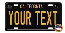 California Black Vintage 60s YOUR TEXT Custom Vanity Aluminum License Plate Tag picture