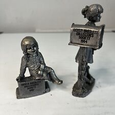 80s 2 Vtg M. A. Ricker Girl Collectors Society Figurines Signed 7382 R B Pewter picture