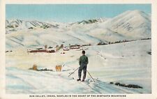 Sun Valley, Idaho Postcard Sawtooth Mts. Skiier Union Pacific RR c1930-45    G2* picture
