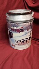Vintage Golden Harvest Dairy Christmas Farm Popcorn Milk Can Tin picture