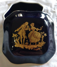 Vintage LIMOGES  CASTEL  Porcelain Trinket & Jewelry Box Blue w 22K Gold France picture