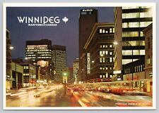 Winnipeg Manitoba Canada, Portage Avenue at Night, Eatons, Vintage Postcard picture