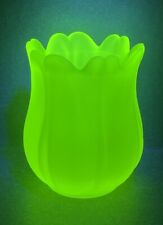 FAROY Bright Yellow Chartreuse Frosted Satin Glass Votive Candle Holder Uranium picture
