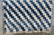 Vintage Antique Stairs and Steps Quilt Topper Hand Stitched Calico Indigo 73x62 picture