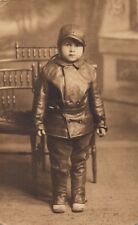 Small Boy Bundled up for Cold Weather in Leather Jacket and Hat Vintage Postcard picture
