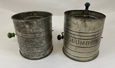 COLUMBIA & ACME TIN METAL FLOUR SIFTERS WOOD KNOBS ON TURN HANDLE picture