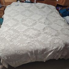 Vintage Crocheted King Size Bed Spread Handmade Coverlet Floral 1940s Ivory picture