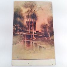 Misty Mountain Lake & Cabin Landscape Red Letter Postcard Posted 1910 picture
