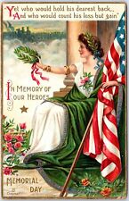 VINTAGE POSTCARD PATRIOTIC LIBERTY W/ US FLAG ON MEMORIAL DAY HEROES MAILED 1911 picture