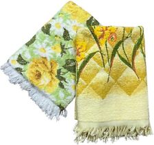 Vintage Hand Towels. Set Of 2. Yellow & Green - 100% Cotton & 86% Cotton picture