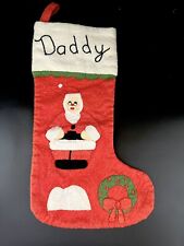 Vintage 1950's Handmade Felt Daddy Christmas Stocking Santa Wreath 14.5 in picture