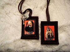 Padre Pio Brown Scapular Red Background Handmade 100% Wool Catholic Approved picture