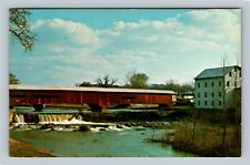 Parke County Historic 1868 Bridgeton Covered Bridge Mill Chrome Indiana Postcard picture