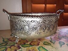 Vintage Hand Hammered Brass Planter Footed Rope Fruit Vines Detail  picture