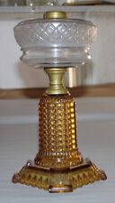 Antique Thousand Eye Lamp Amber Base, Clear Font Oil Lamp For #2 Burner picture