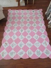 BEAUTIFUL Old QUILT 48 STATES Names FLOWERS Pink White Hand Stitched  72 X 93 picture