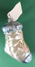 Patricia Breen Christmas Ornament Stocking Blue w/Pink Angels Blown Glass Poland picture