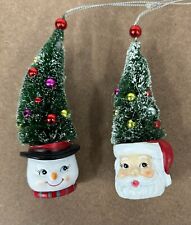Retro Santa Head and Frosty head Christmas tree Hat Bottle Brush Ornaments Snow picture