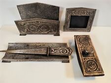 Silver Crest Sterling Decorated Bronze (5) piece Desk Office Set # 2203 picture