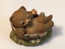  Masterpiece Homco Bear Cub in Tree Trunk Eating An Apple Figurine Signed Munoz  picture