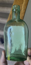 NICE LIGHT GREEN COLORED HALF PINT WHISKEY FLASK 1880'S ERA CLEAN L@@K picture
