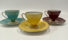 Vintage Chodziez Poland China Cups and Saucers W/ Gold Trim (3) Jewel Tones picture