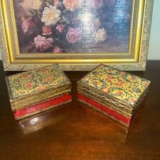 Vintage Italian Florentine Wooden Hinged Boxes Red Gold 1950's Hollywood Regency picture