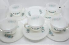 1950's Fire King Bonnie Blue Flower Cup and Saucer, set of 5 W/1 Extra Saucer picture