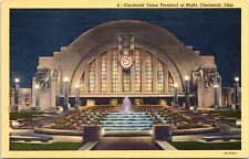 Postcard Cincinnati Ohio - Union Terminal at Night - 1933 picture