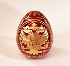 Collectible Genuine Russian Glass Red Egg AUTHENTIC Russian Double Headed Eagle  picture