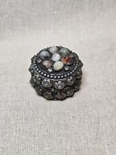 Vintage Trinket Box Hand Made Ornate Silverplated Small With Gemstones picture