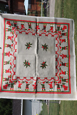 Vtg Swedish Gnome/Elves  Print Tablecloth/Retro Christmas picture