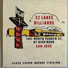 Vintage 1960s 4th Street Bowl San Jose Bowling Alley Red Fox Bar Matchbook Cover picture