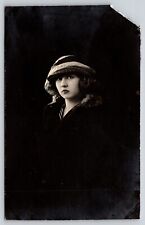 Postcard RPPC Beautiful Young Woman Wearing Hat Real Photo Silhouette in Dark picture