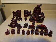 Vintage Lot Of 23 Red Resin Asian Sculptures Dragon, Horses, Elephants, Turtles picture