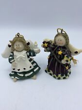Set of 2 Vintage Clay Dough Angel Holiday Christmas Ornaments Preowned picture