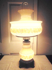 GWTW VINTAGE 3-WAY QUO1ZEL PARLOR SIZE MILK-GLASS FLORAL THEME HURRICANE LAMP picture