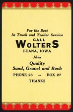 Vintage playing card CALL WOLTERS Quality Sand Gravel Rock Phone 28 Luana Iowa picture