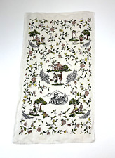 Vtg KayDee Tea Towel 100% Linen Pastoral Floral Settler Colonist Cottagecore picture
