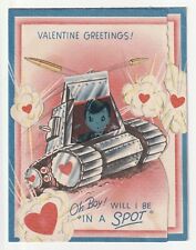 c1950s~Army Tank~Soldier Lovers~Vintage MCM Valentine Greetings Card picture
