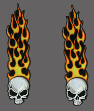 LONG FLAME SKULL PATCH  7 INCH   PAIR MC BIKER PATCH picture
