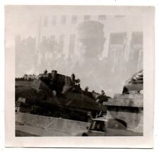 Military Man Soldier Buildings Double Exposure Unusual Vintage Snapshot Photo picture
