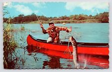 c1950s Exaggerated Fishing Scene Canoe Lake Ontario ON Canada Vintage Postcard picture