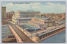 Chicago Illinois IL, Aerial View of Union Station Vintage Linen 1941 Postcard picture