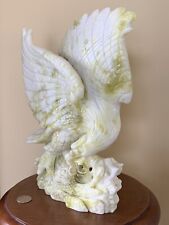Yellow Jade Hand Carved Stone BALD EAGLE & Koi *HUGE* 12”x8”x2.5” *SOLID* Jade picture