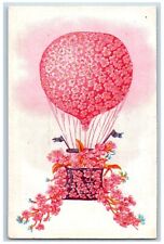 Hot Air Balloon Postcard Pink Flowers Embossed c1910's Unposted Antique picture