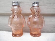 Vintage Pink Glass Spicy Bears Salt & Pepper Shaker Pair picture