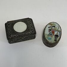Two Vintage White Metal Mirrored Trinket Boxes picture